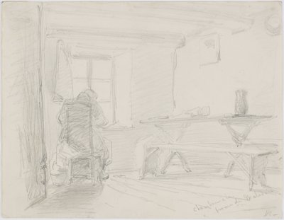 Chambre la Ferme de Maladrie, ca. 1861 (blyant på hvidt papir); af James Abbott McNeill Whistler